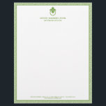 Vintage Door Knocker Logo Green Border  Letterhead<br><div class="desc">A stylish and classic letterhead design with a hint of glamour - this business stationery for interior designers includes a green and white greek key patterned background with your name or business name elegantly displayed in a lime green with a lime green vintage door knocker logo. Designed by 1201AM, a...</div>