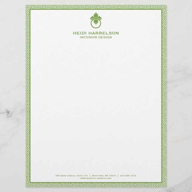 Vintage Door Knocker Logo Green Border  Letterhead (Front)