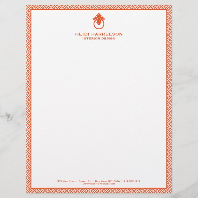 Vintage Door Knocker Logo Orange Border  Letterhead (Front)