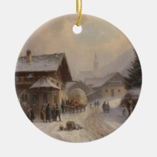 Vintage Dorfstr Germany in Winter Ceramic Ornament