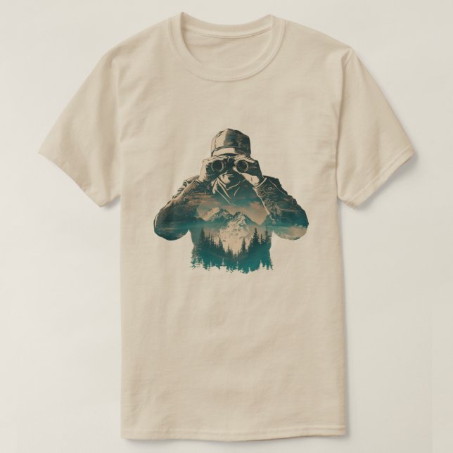 Vintage Double Exposure Nature Observer  T-Shirt (Design Front)