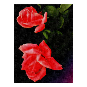 Vintage Double Stylized Rose Poster