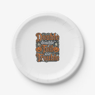 Vintage Double Toil Trouble Halloween Shirt Design Paper Plates