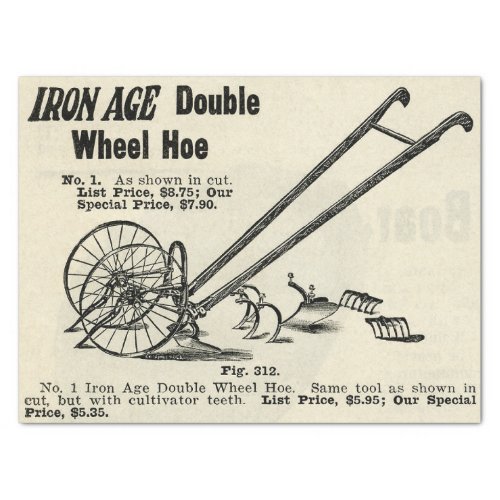 Vintage Double Wheel Ag Equipment Ad craft Tissue Paper