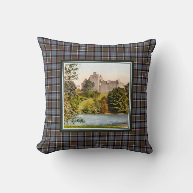 Vintage Doune Castle Stirling Bannockburn Tartan Throw Pillow (Front)
