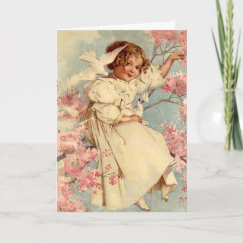 Vintage Dove Girl Easter Holiday Card