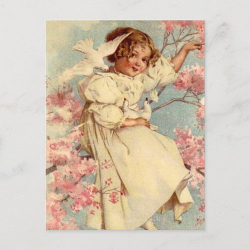 Vintage Dove Girl Easter Holiday Postcard