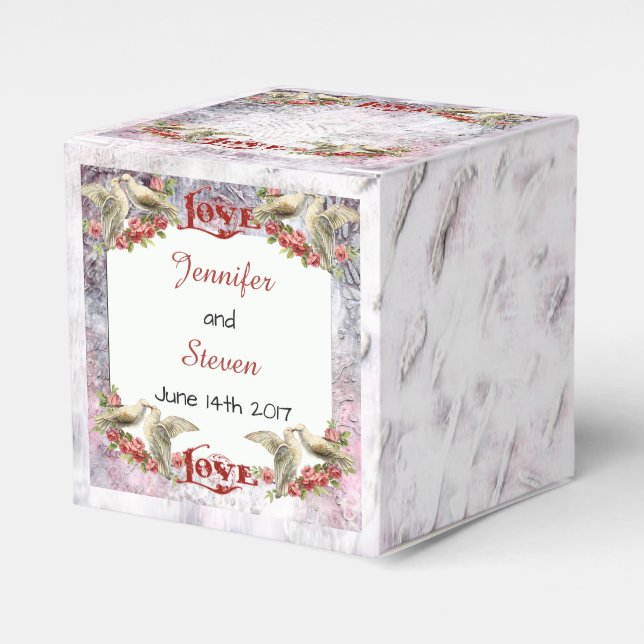 Vintage Dove Wedding Favor Box (Front Side)