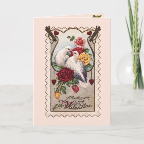 Vintage Doves and Roses Valentine Card