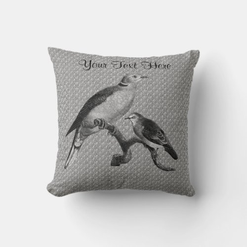 Vintage Doves Bird Art Personalized Throw Pillow