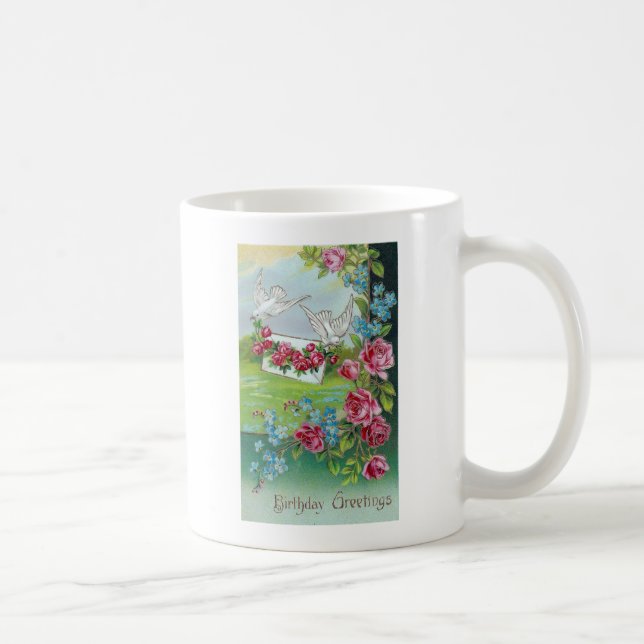 Vintage Doves Birthday Greetings Coffee Mug (Right)