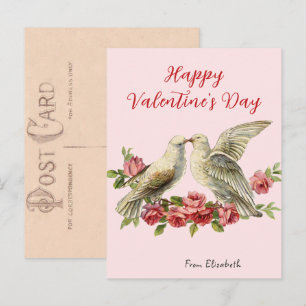 Vintage Doves Pink Valentine's Day Card 
