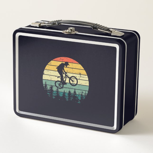 Vintage Downhill MTB Mountain Bike Metal Lunch Box (Front)