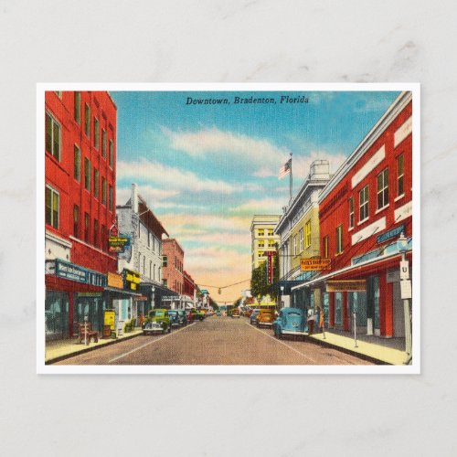 Vintage Downtown Bradenton Florida Travel Postcard