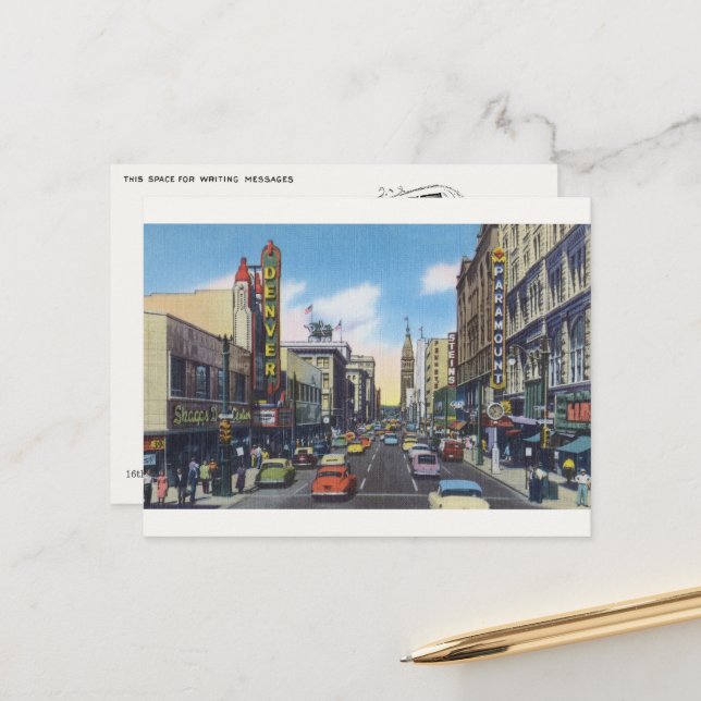 Vintage Downtown Denver Postcard - Reprint (Front/Back In Situ)