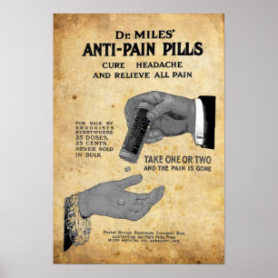 Vintage Dr Miles Anti Pain Pill Medicine Ad Poster
