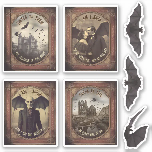 Vintage Dracula Gothic Retro Halloween Party Favor Sticker | Zazzle
