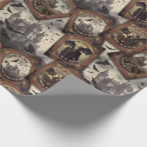Vintage Dracula Halloween Gothic Vampire Bat Wrapping Paper