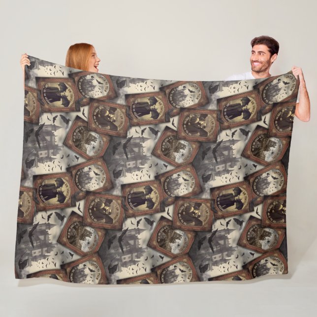 Vintage Dracula Halloween Gothic Vampire Kiss Fleece Blanket (In Situ)