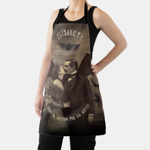 Vintage Dracula Kissing a Beautiful Lady Halloween Apron