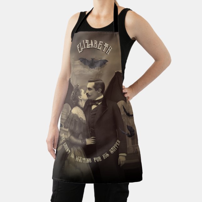 Vintage Dracula Kissing a Beautiful Lady Halloween Apron (Insitu)