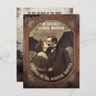 Vintage Dracula Kissing Girl Halloween Invitation Postcard