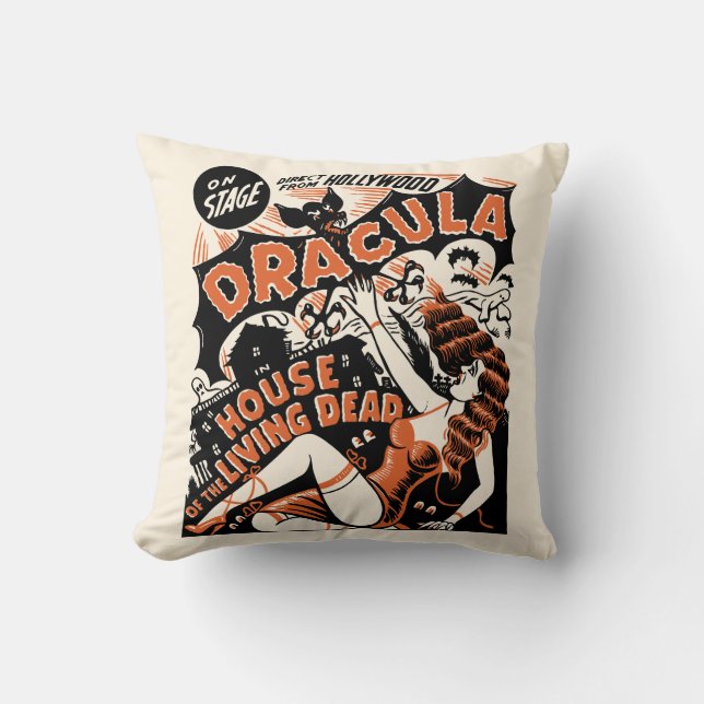 Vintage Dracula Spook Show Poster Art Throw Pillow (Front)
