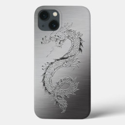 Vintage Dragon Brushed Metal Look iPhone 13 Case