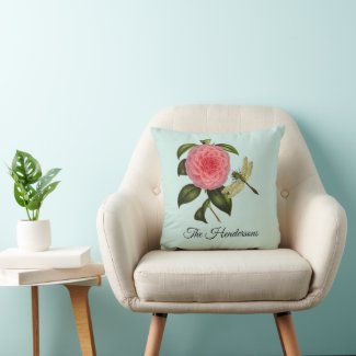 Vintage Dragon Fly Peony on Mint Green Monogram 