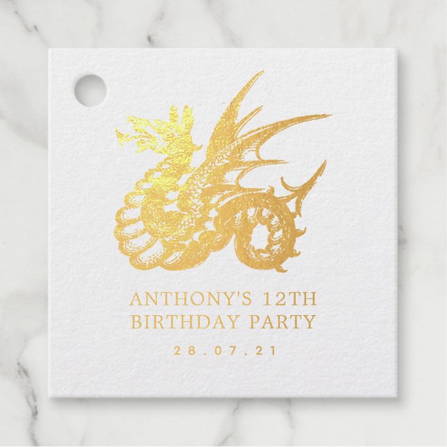 Vintage Dragon Foil Favor Tags (Front)