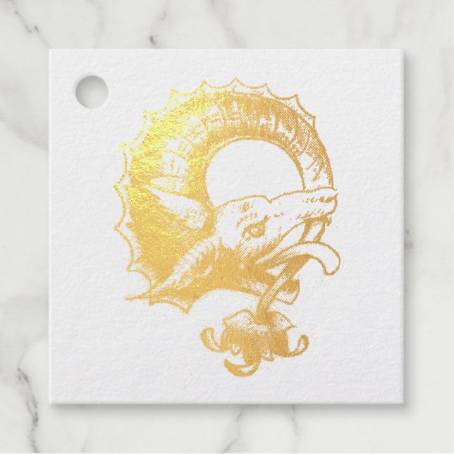 Vintage Dragon Foil Favor Tags (Front)