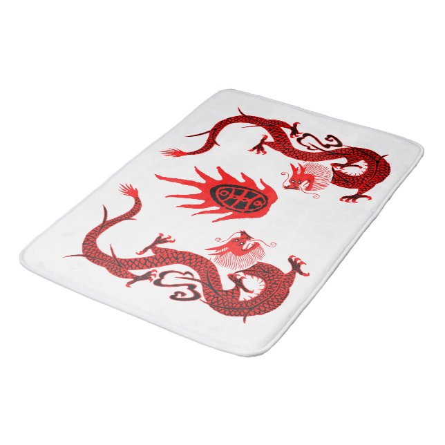 Vintage Dragon Holiday Red and Black Bath Mat (Angled)