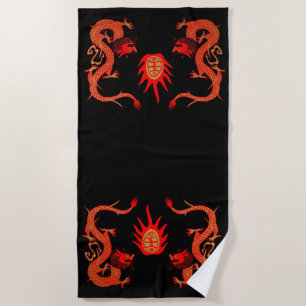 Vintage Dragon Holiday Red and Black Beach Towel