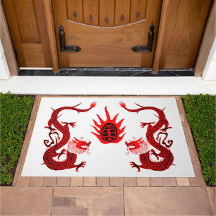Vintage Dragon Holiday Red and Black Doormat