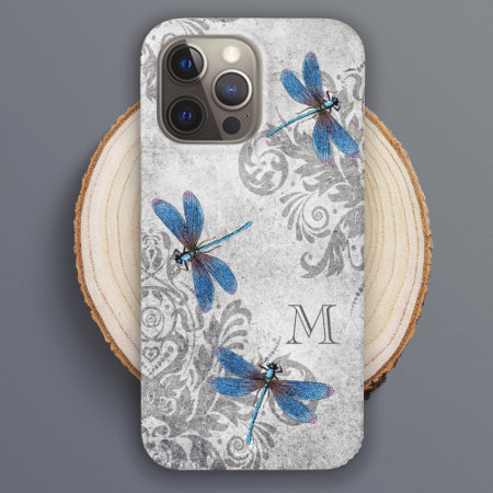 Vintage Dragonflies Grunge Damask With Monogram Case-mate Iphone 14 Pr
