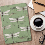 Vintage Dragonflies on Sage Green Monogram  iPad Pro Cover<br><div class="desc">Immerse yourself in the charm of nature with this intricately designed vintage dragonfly iPad cover,  capturing the essence of grace and elegance. The delicate details and muted color palette add a touch of sophistication,  making your iPad stand out in style.</div>