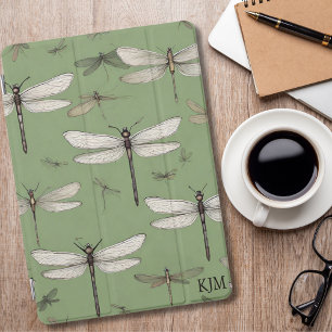 Vintage Dragonflies on Sage Green Monogram  iPad Pro Cover