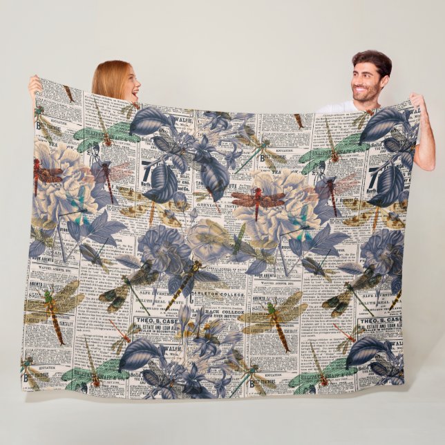 Vintage Dragonflies Series Design 5 Fleece Blanket (In Situ)