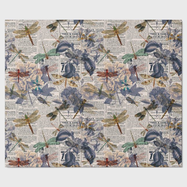 Vintage Dragonflies Series Design 5 Wrapping Paper (Seam)