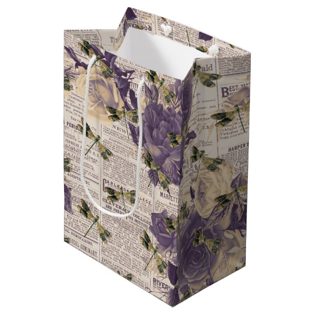 Vintage Dragonflies Series Design 6 Medium Gift Bag (Front Angled)