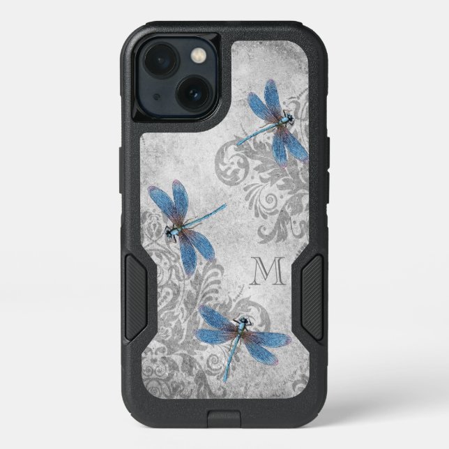 Vintage Dragonflies with Custom Monogram Otterbox iPhone Case (Back)