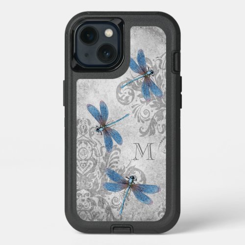 Vintage Dragonflies with Custom Monogram iPhone 13 Case