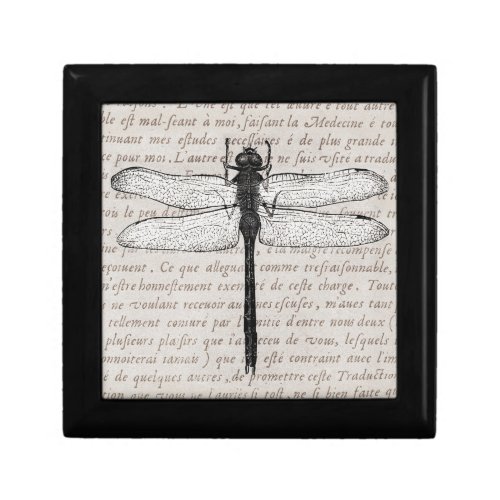Vintage Dragonfly and Antique Text Collage Jewelry Box