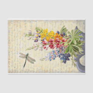 Vintage Dragonfly and Flower Bouquet Decoupage Tissue Paper