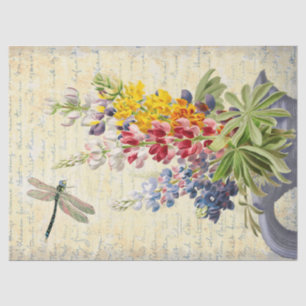 Vintage Dragonfly and Flower Bouquet Decoupage Tissue Paper