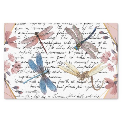 Vintage Dragonfly and Flower Decoupage Tissue Paper