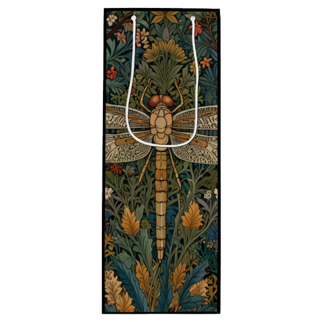 Vintage  dragonfly boho chic botanical  wine gift bag (Front)