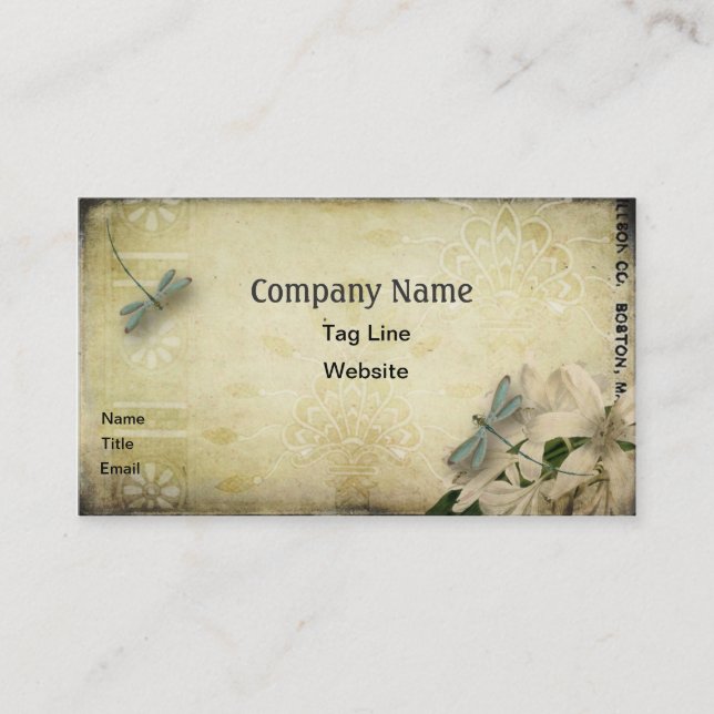 Vintage Dragonfly Business Card Template (Front)