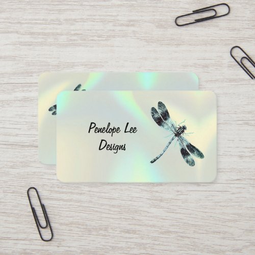 Vintage Dragonfly Classy Holographic Opal Business Card