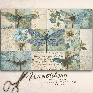 Vintage Dragonfly Collage Botanical Decoupage Tissue Paper